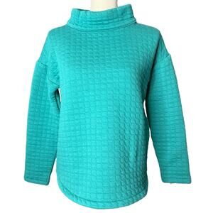 Talbots Women's Quilted Pullover Top in Green with Funnel Neckline Size XS